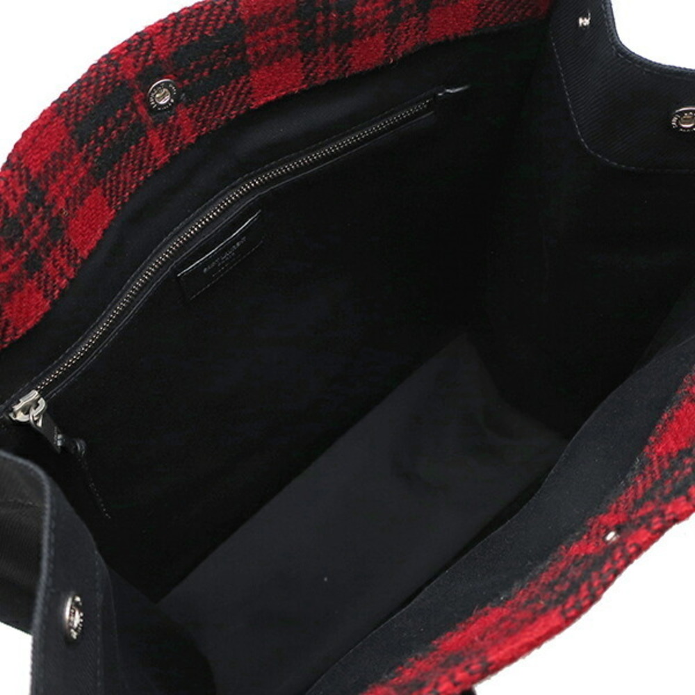 Saint Laurent Red Tote Bag Wool Black Check Gauche Yves Rive View 5